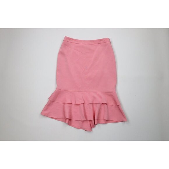Escada Couture Womens Size 40 Stretch Silk Ruffled Layered Tiered Skirt Pink